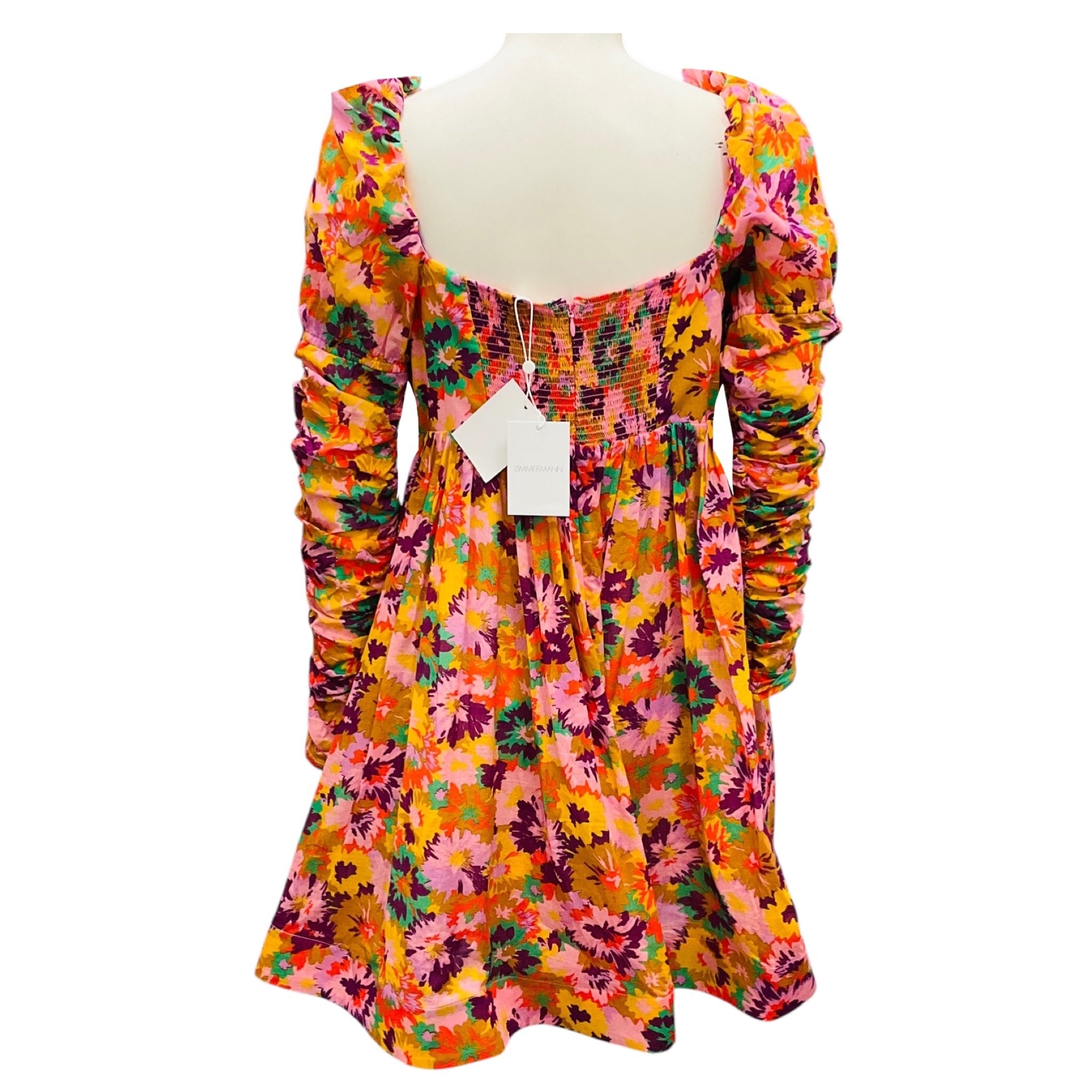 Zimmermann Mustard Multi Floral Violet Twist Front Mini Dress