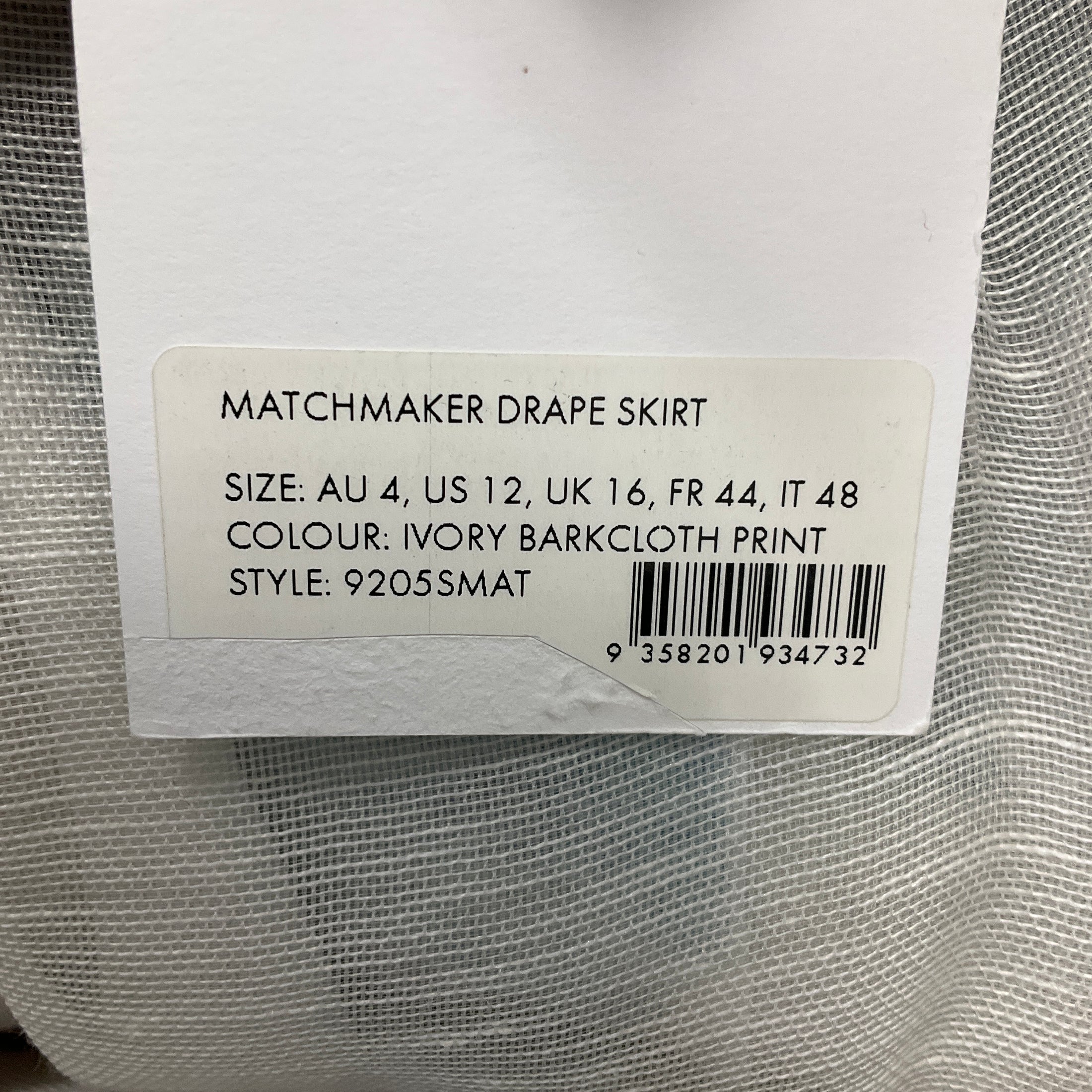 Zimmermann Ivory Barkcloth Print Matchmaker Drape Skirt