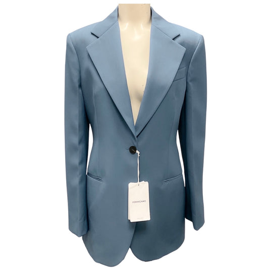 Ferragamo Denim Blue Wool Crepe Blazer