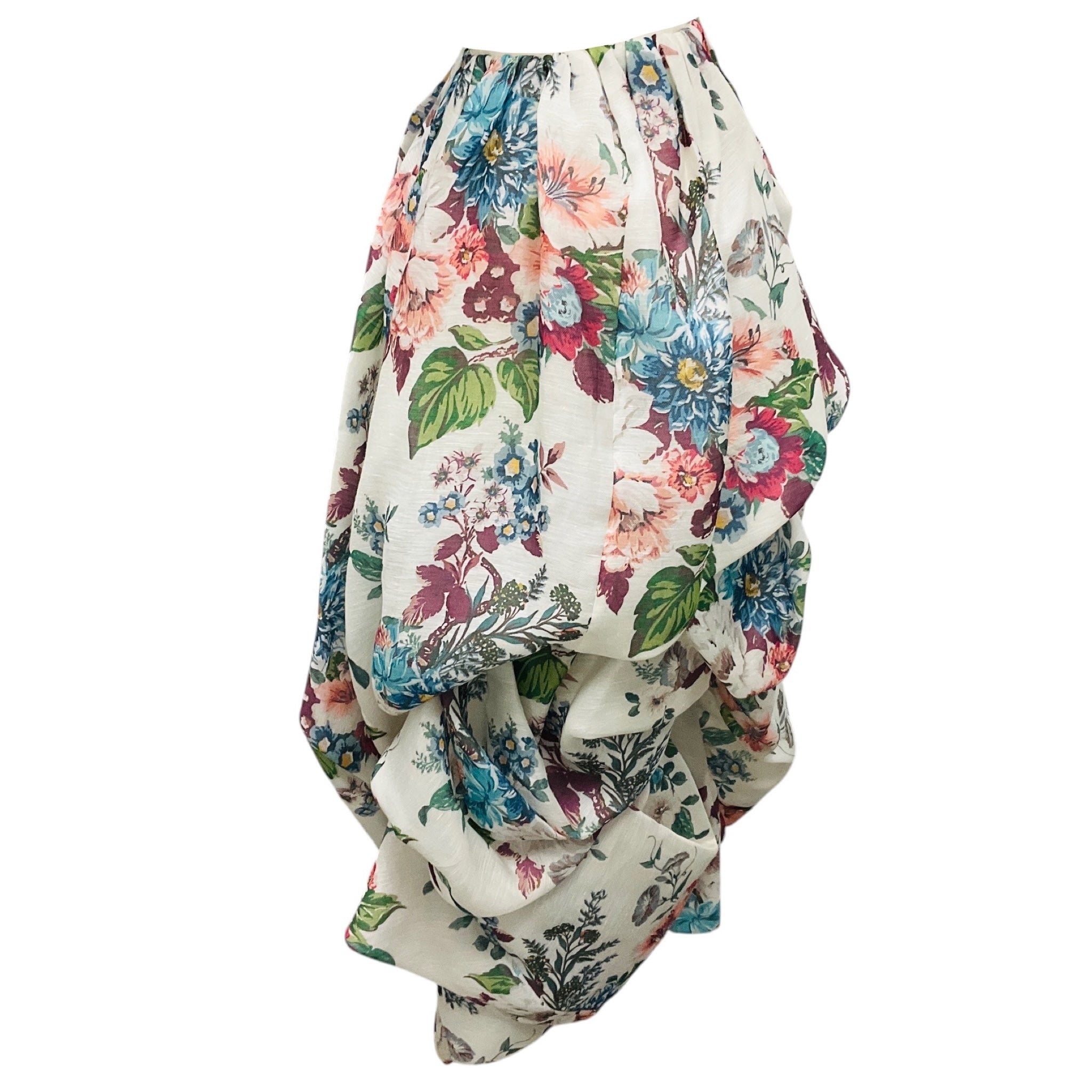 Zimmermann Ivory Barkcloth Print Matchmaker Drape Skirt