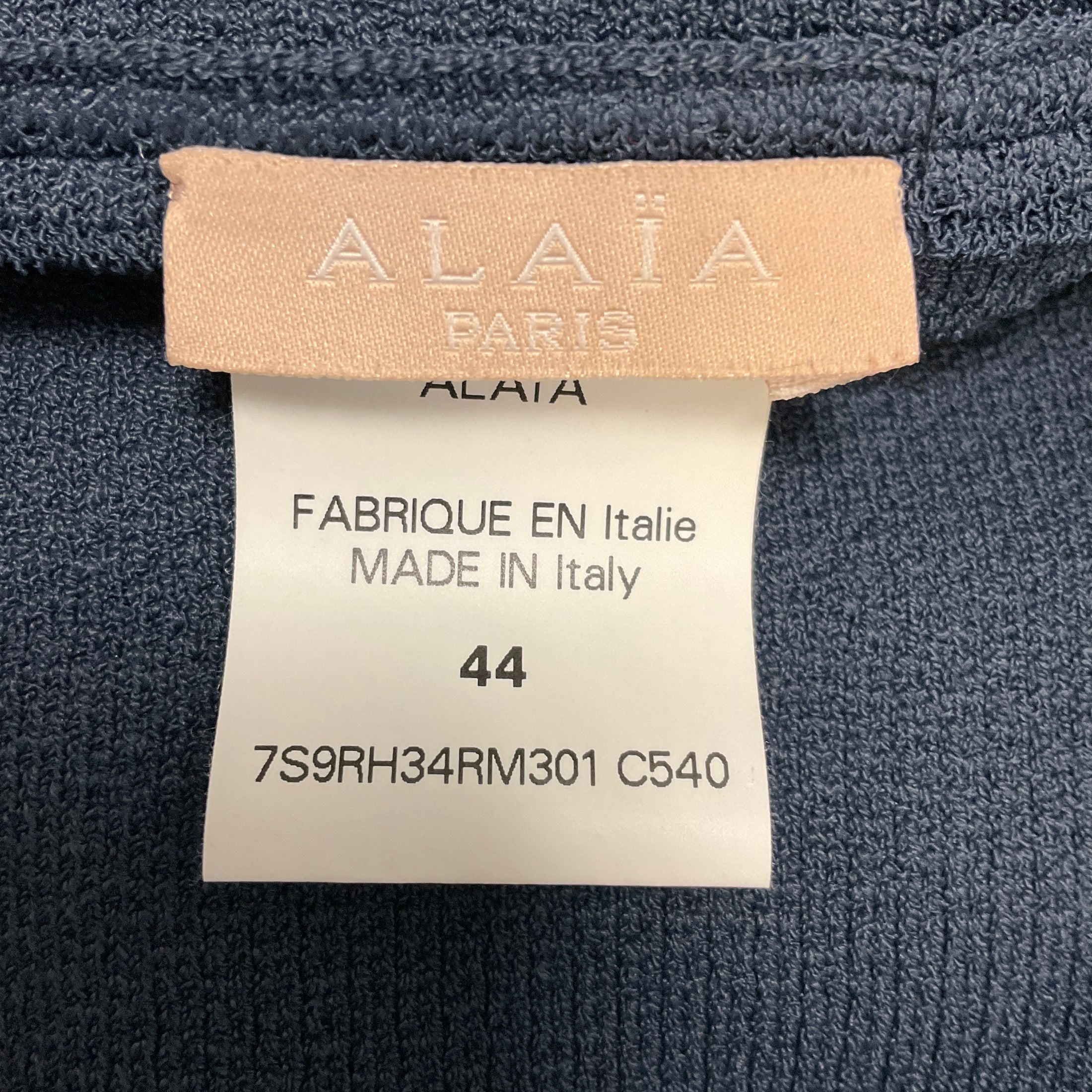 Alaia Slate Blue Zig Zag Mesh Detailed Viscose Knit Midi Dress