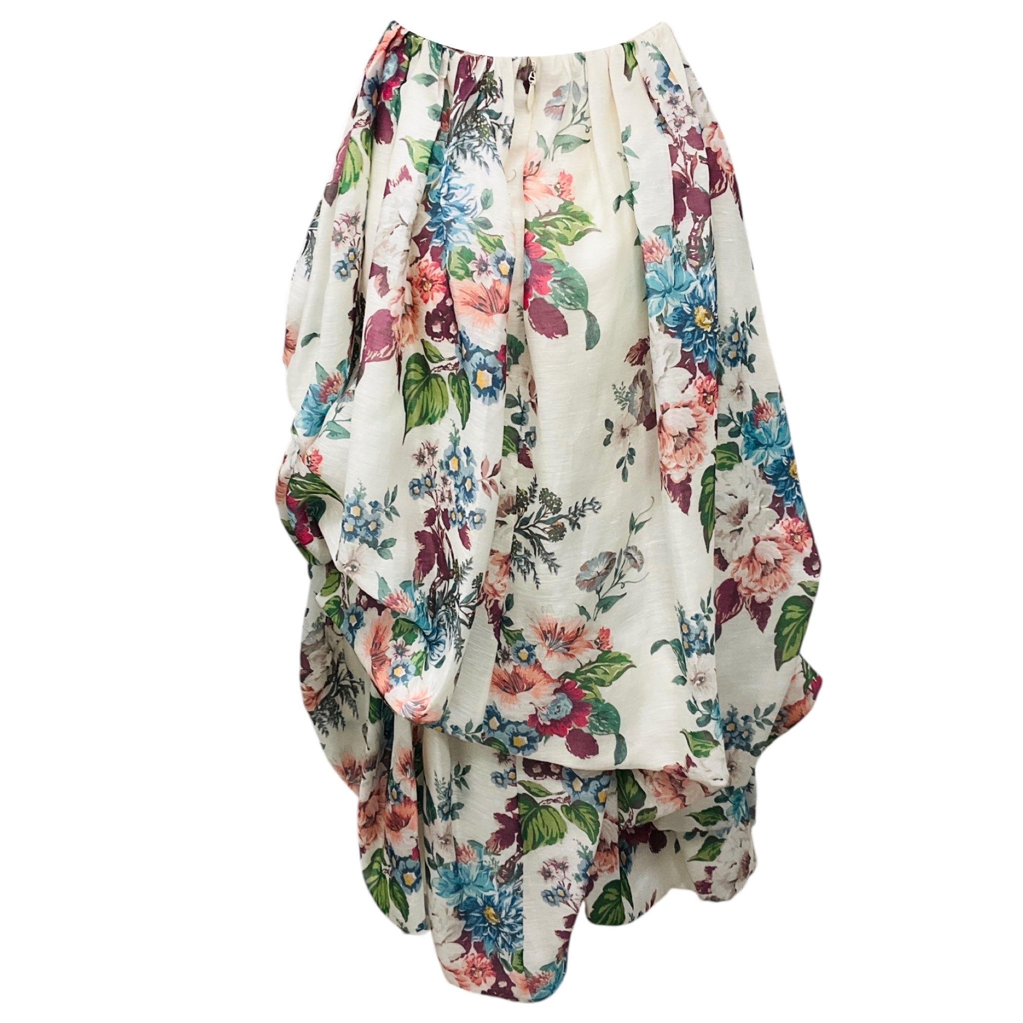 Zimmermann Ivory Barkcloth Print Matchmaker Drape Skirt