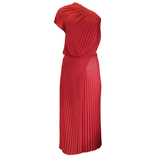 Scanlan Theodore Red Pleated One Shoulder Dress