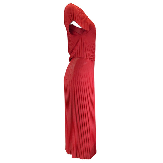 Scanlan Theodore Red Pleated One Shoulder Dress