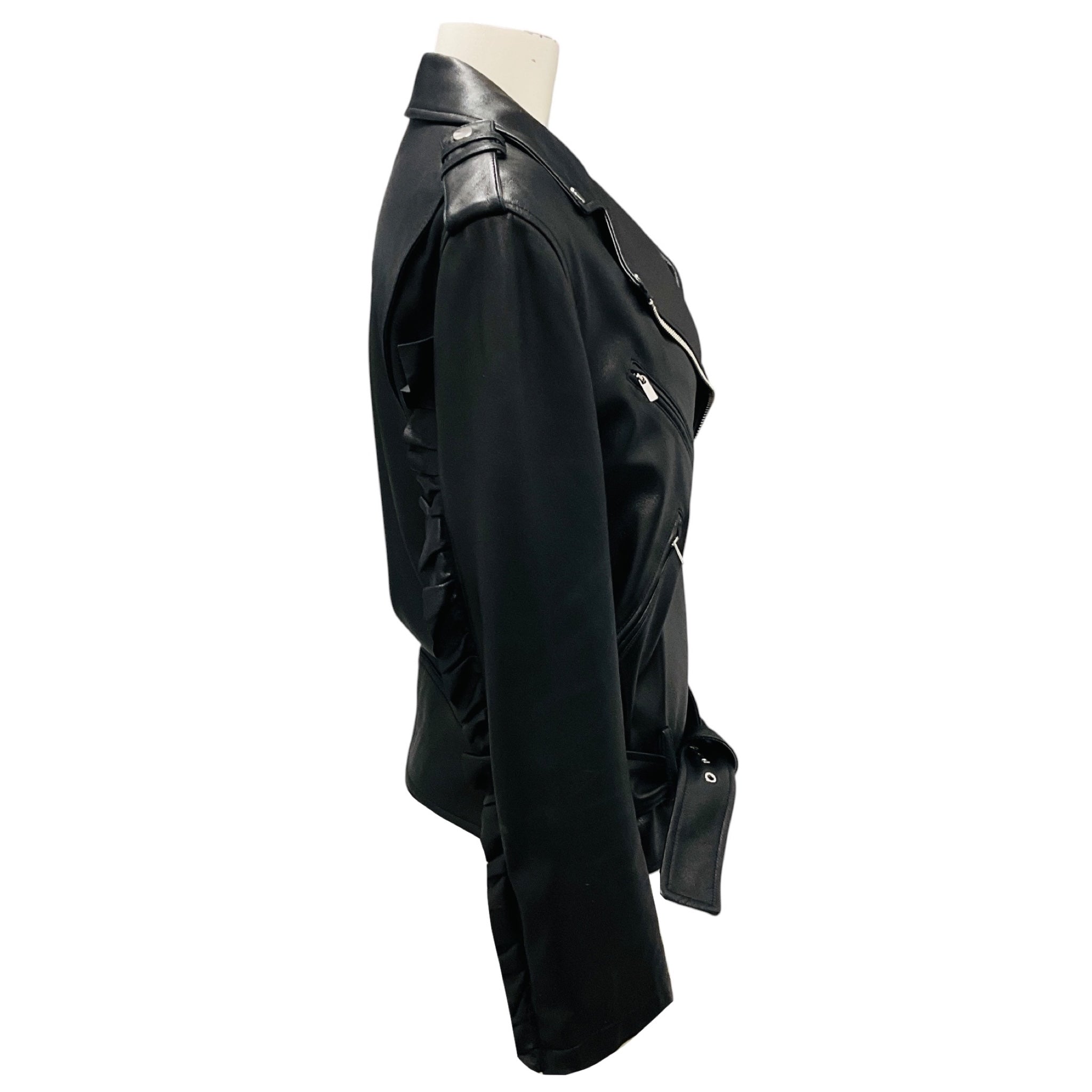 Michael Kors Collection Black Lamb Leather Moto Zip Jacket
