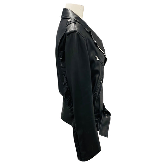 Michael Kors Collection Black Lamb Leather Moto Zip Jacket