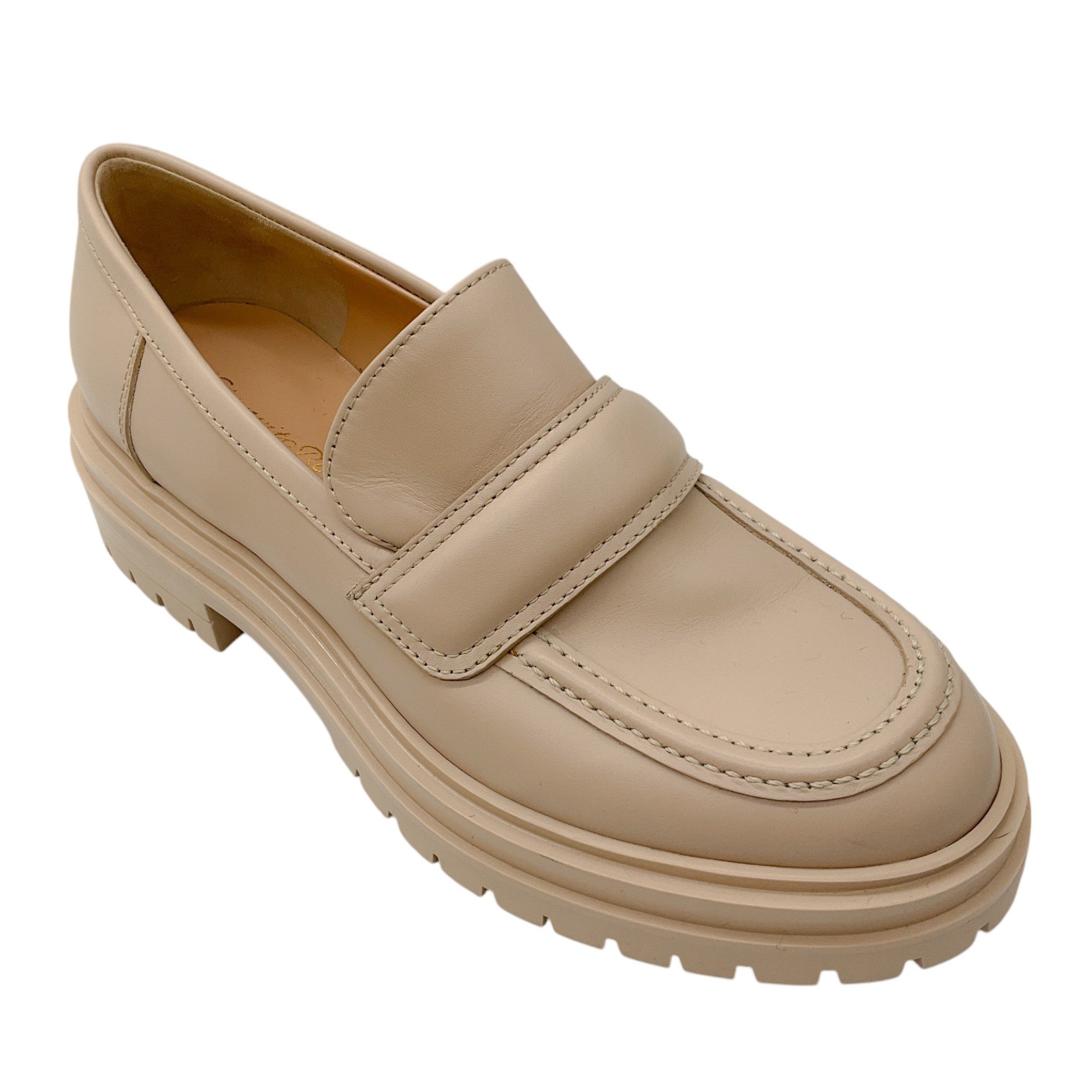 Gianvito Rossi Beige Lug Sole Leather Argo Loafers