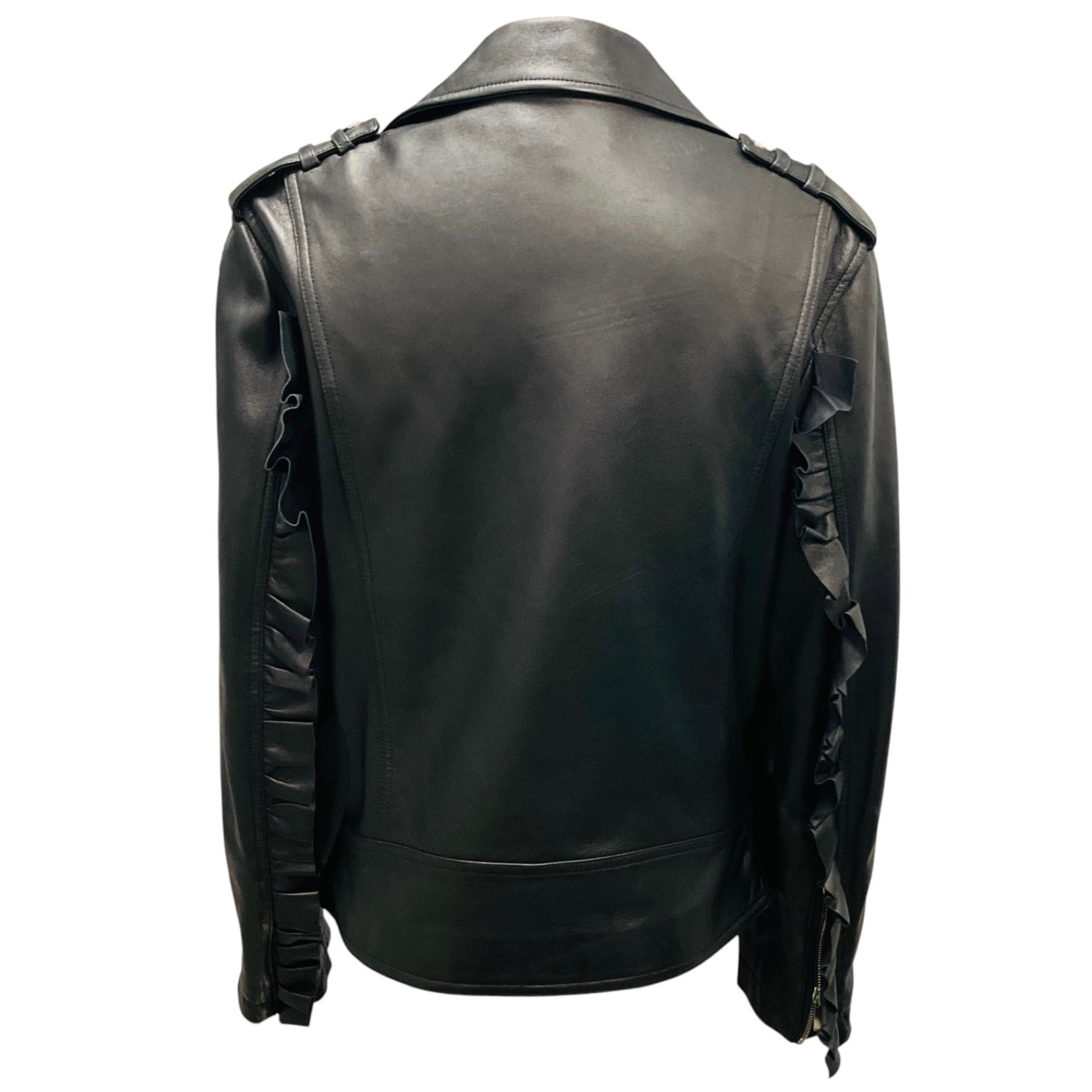 Michael Kors Collection Black Lamb Leather Moto Zip Jacket