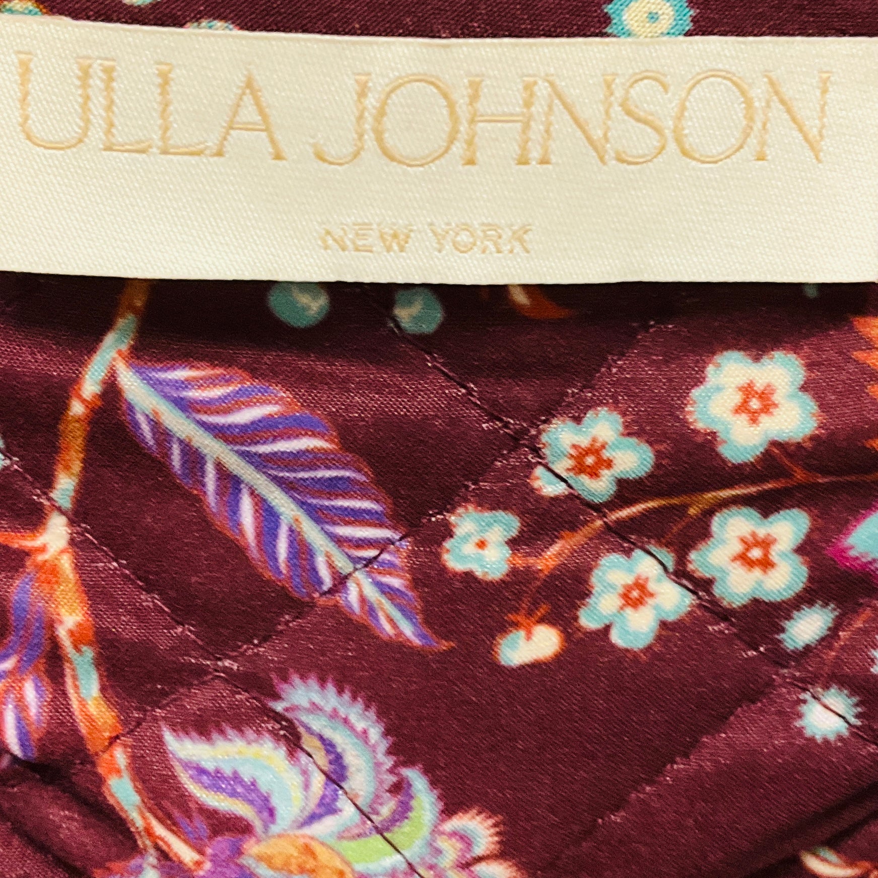 Ulla Johnson Burgundy Multi Heliotrope Floral Print Quilted Silk Anika Jacket