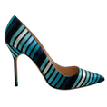 Load image into Gallery viewer, Manolo Blahnik Blue / Black Striped BB 105 Pumps
