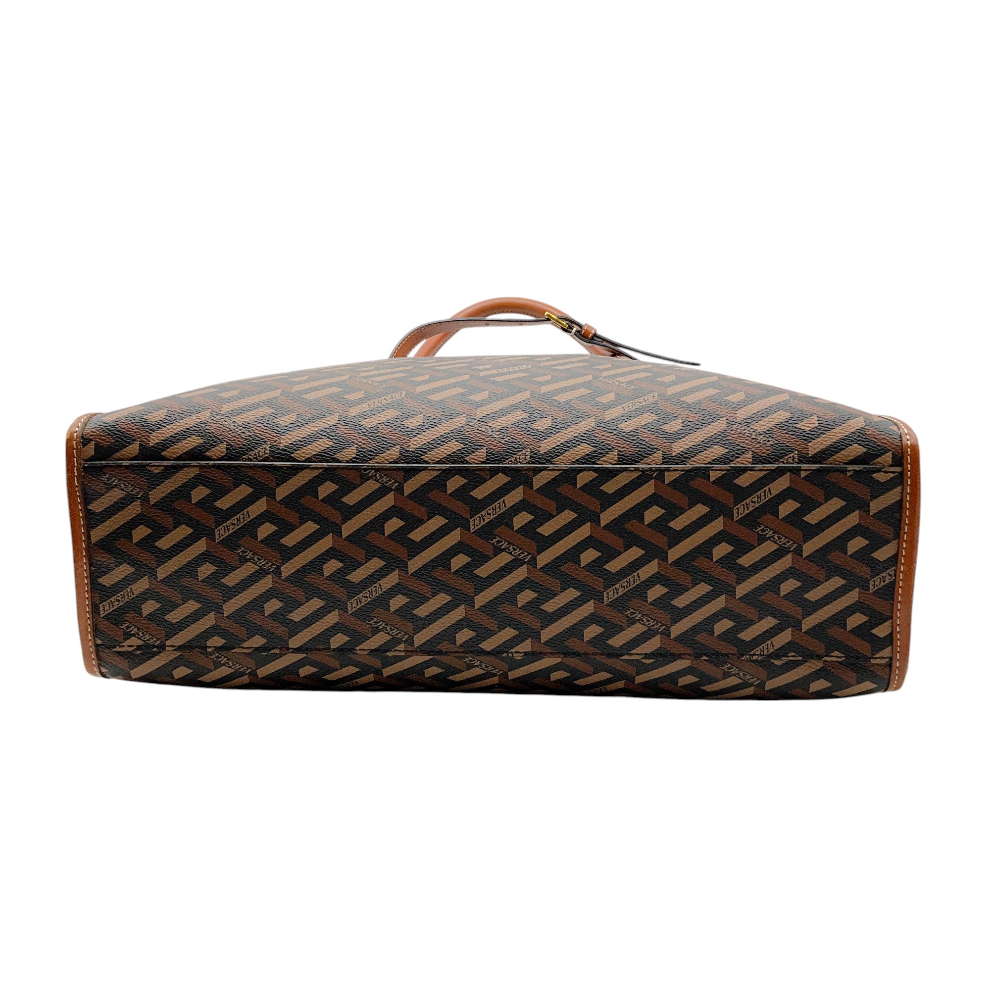 Versace Black / Brown La Greca Signature Monogram Canvas & Leather Tote Bag