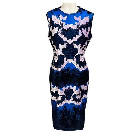 Yigal Azrouel Blue Multi Bajam Daisy Trellis Burn Out Dress