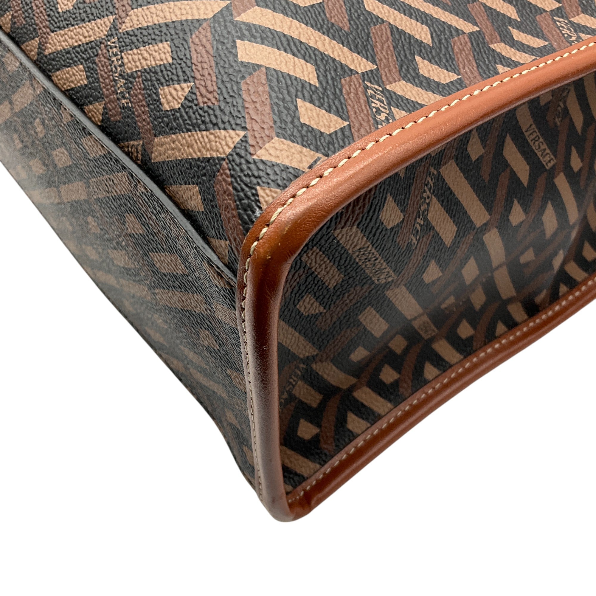 Versace Black / Brown La Greca Signature Monogram Canvas & Leather Tote Bag