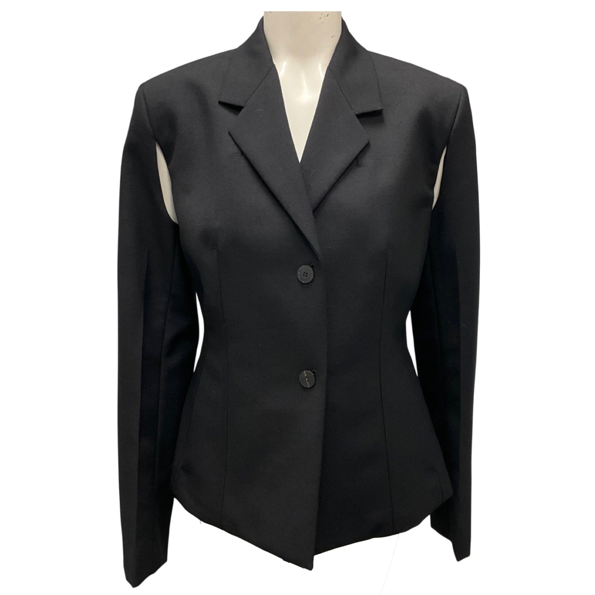 Ferragamo Black Tailored Two Way Wool Suit Jacket