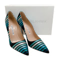 Load image into Gallery viewer, Manolo Blahnik Blue / Black Striped BB 105 Pumps
