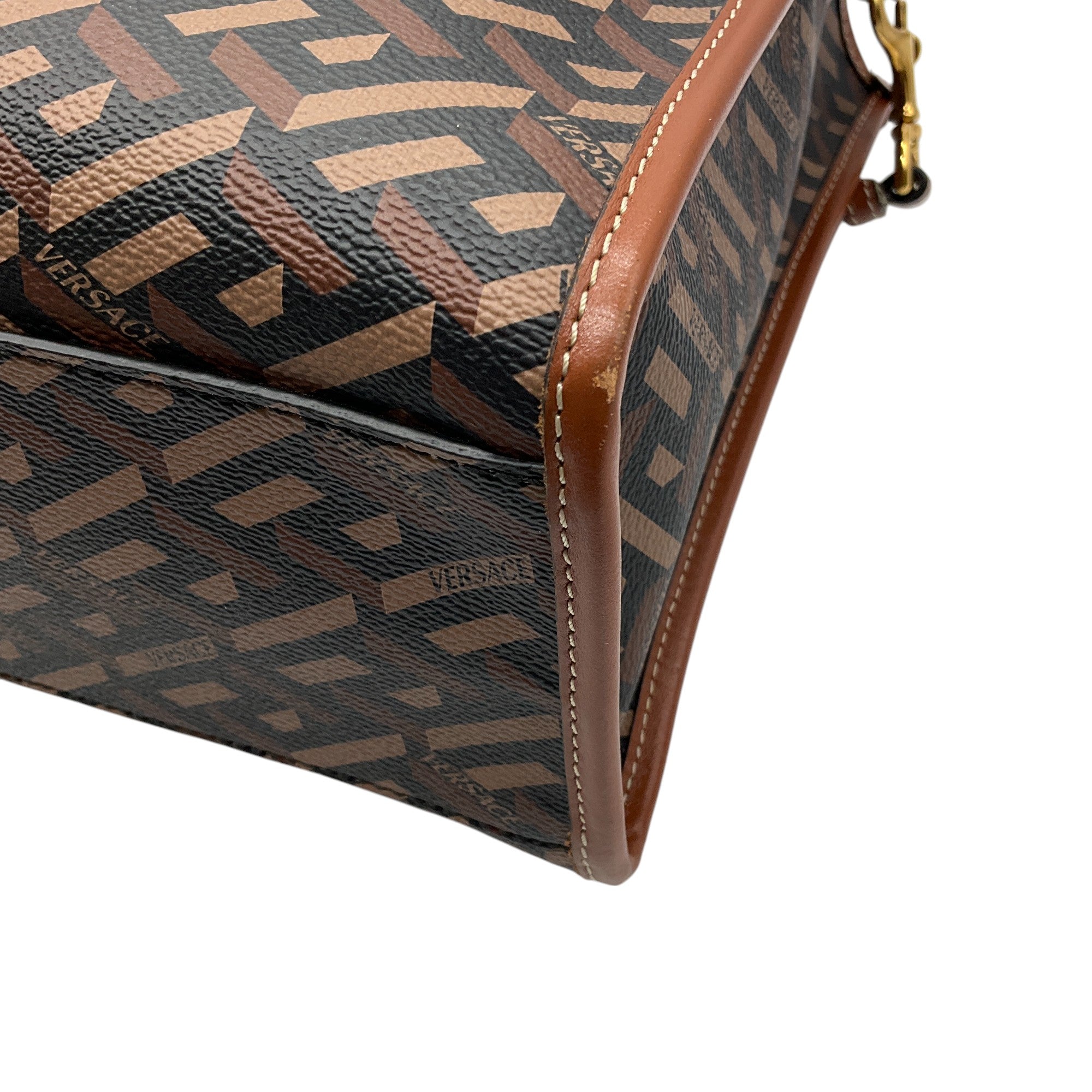 Versace Black / Brown La Greca Signature Monogram Canvas & Leather Tote Bag