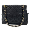 Load image into Gallery viewer, Chanel Vintage Black Quilted Caviar Leather CC Logo Embossed Small Tote Handbag with Gold Hardware
