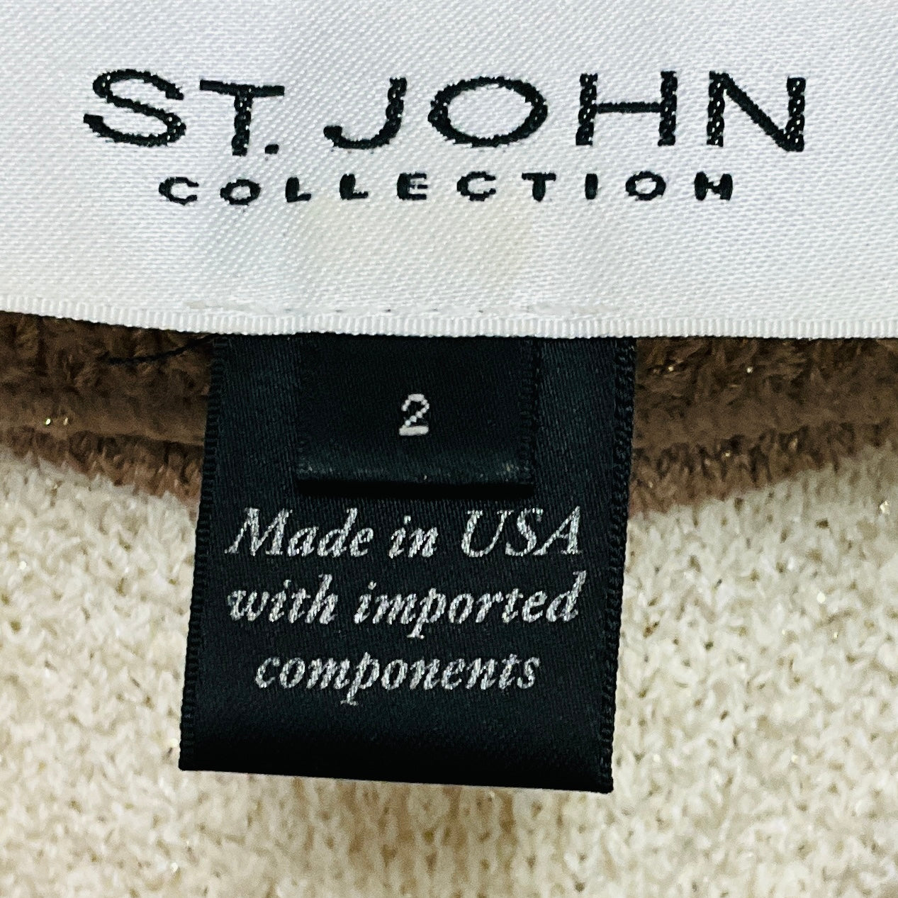 St. John Ivory / Beige Fringed Knit Jacket with Gold Buttons