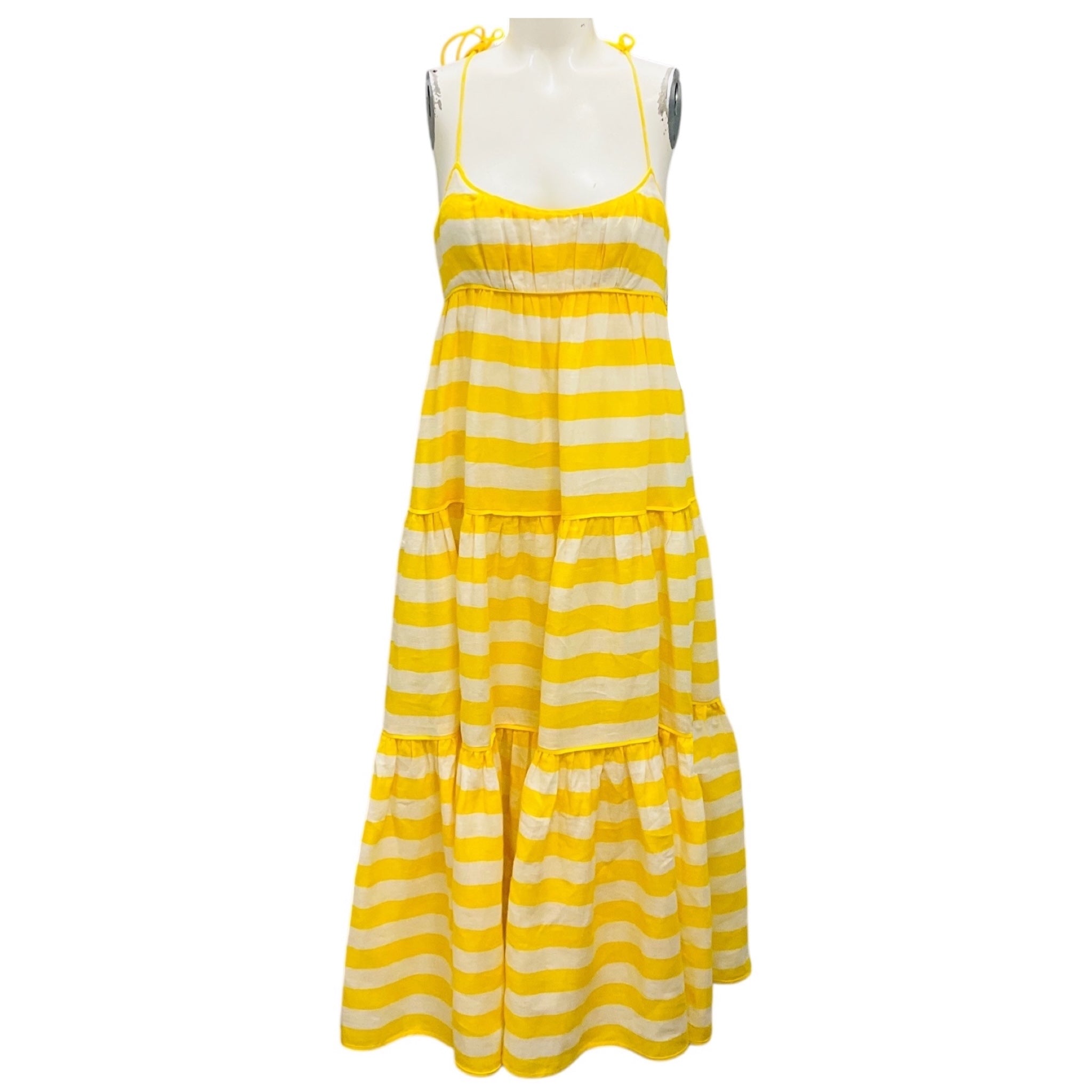 Zimmermann Yellow / Cream Stripe Alight Tie Shoulder Dress
