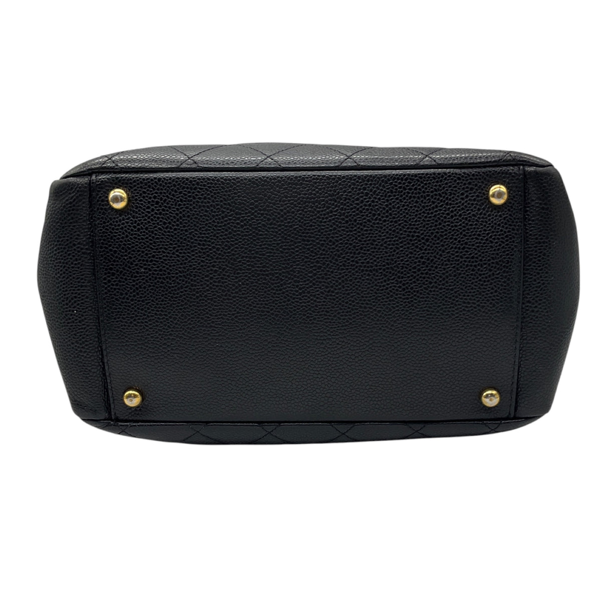 Chanel Vintage Black Quilted Caviar Leather CC Logo Embossed Small Tote Handbag with Gold Hardware