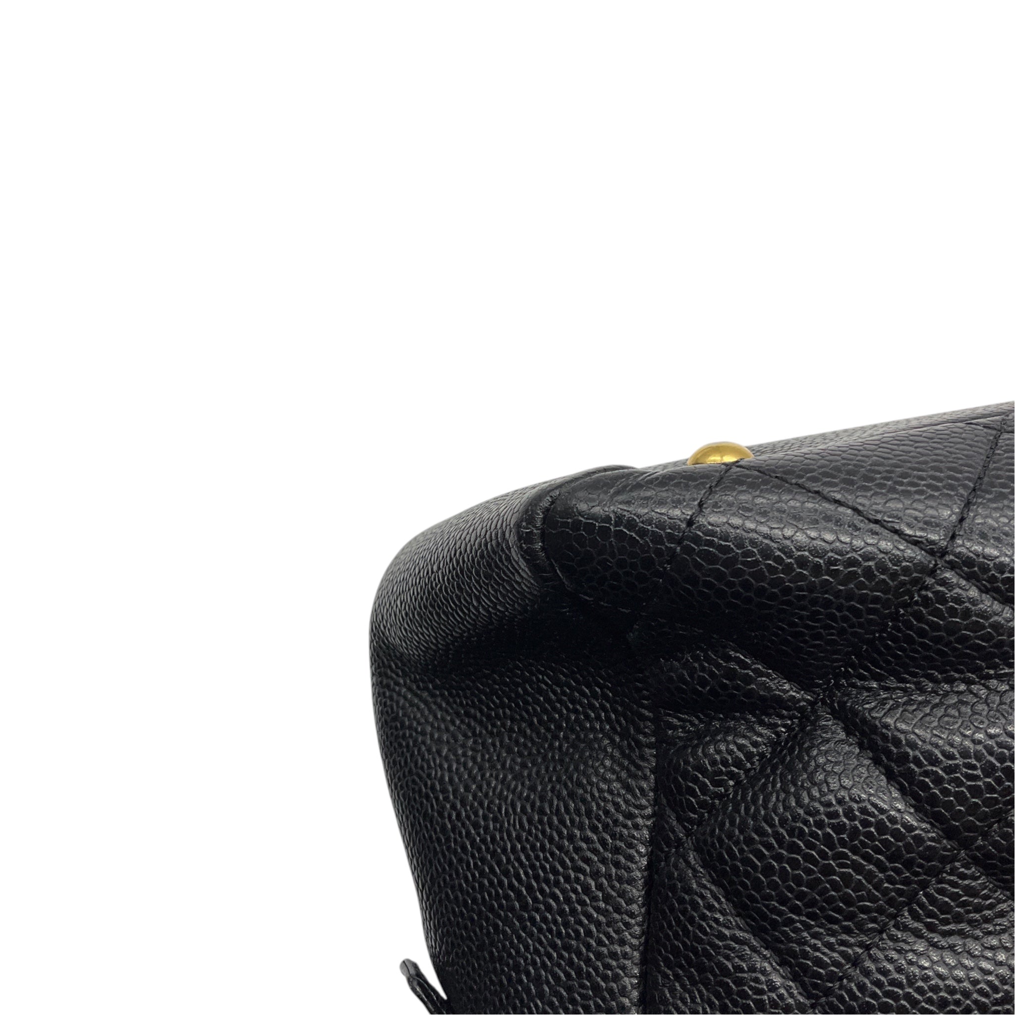 Chanel Vintage Black Quilted Caviar Leather CC Logo Embossed Small Tote Handbag with Gold Hardware