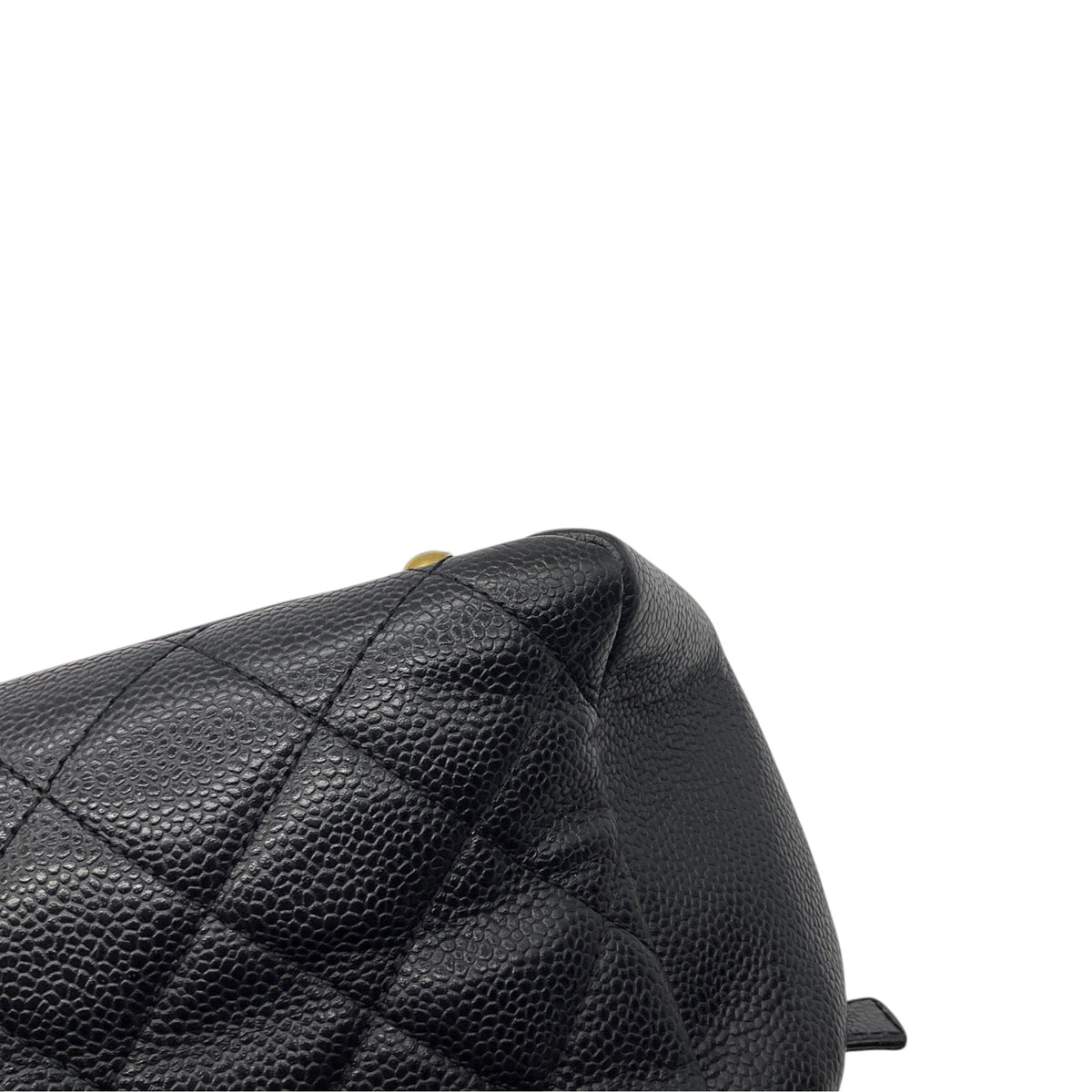 Chanel Vintage Black Quilted Caviar Leather CC Logo Embossed Small Tote Handbag with Gold Hardware