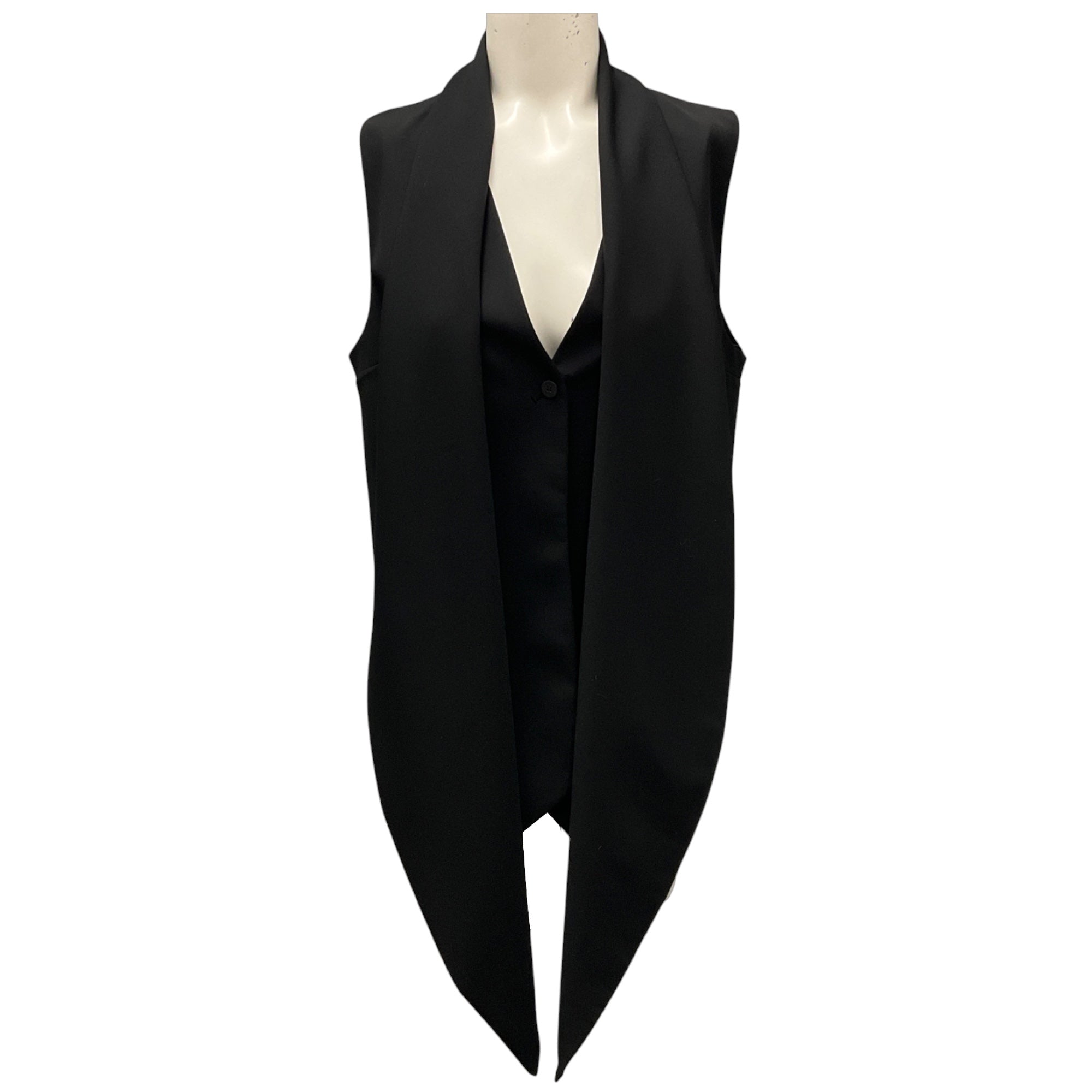 Ferragamo Black Tailored Scarf Detail Wool Vest