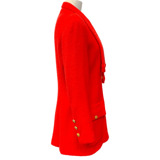 Chanel Vintage 1992 Red Wool Tweed Jacket with Attached Scarf