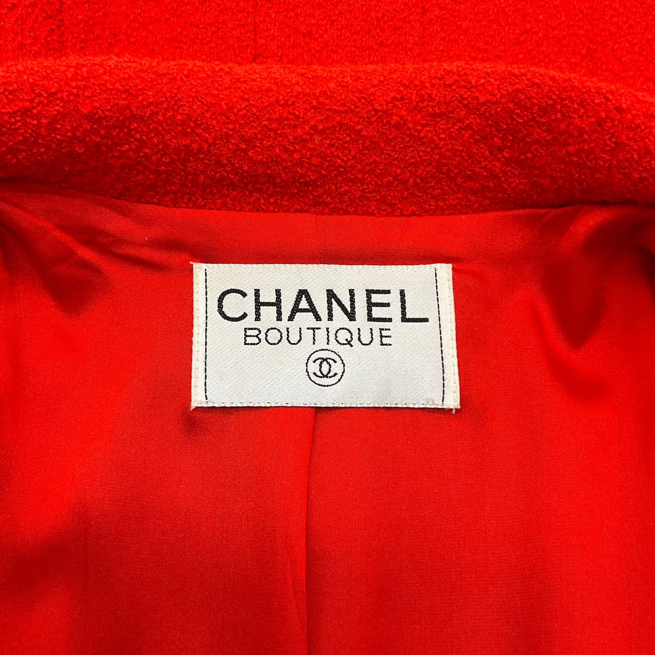 Chanel Vintage 1992 Red Wool Tweed Jacket with Attached Scarf