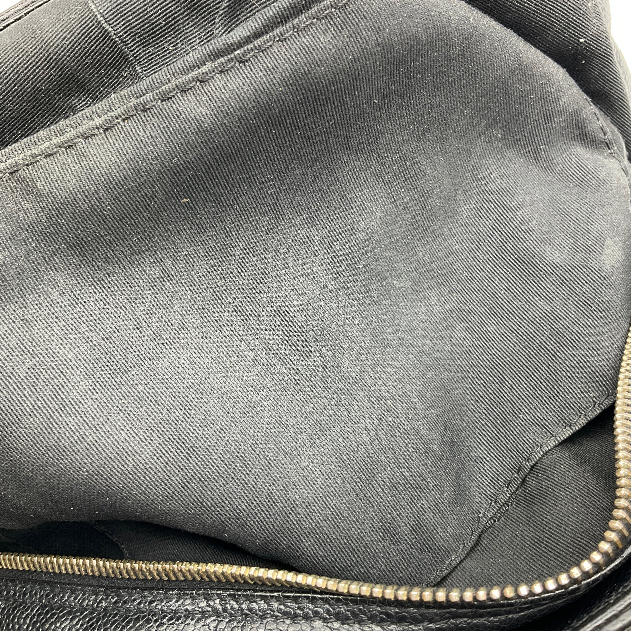 Chanel Vintage Black Quilted Caviar Leather CC Logo Embossed Small Tote Handbag with Gold Hardware