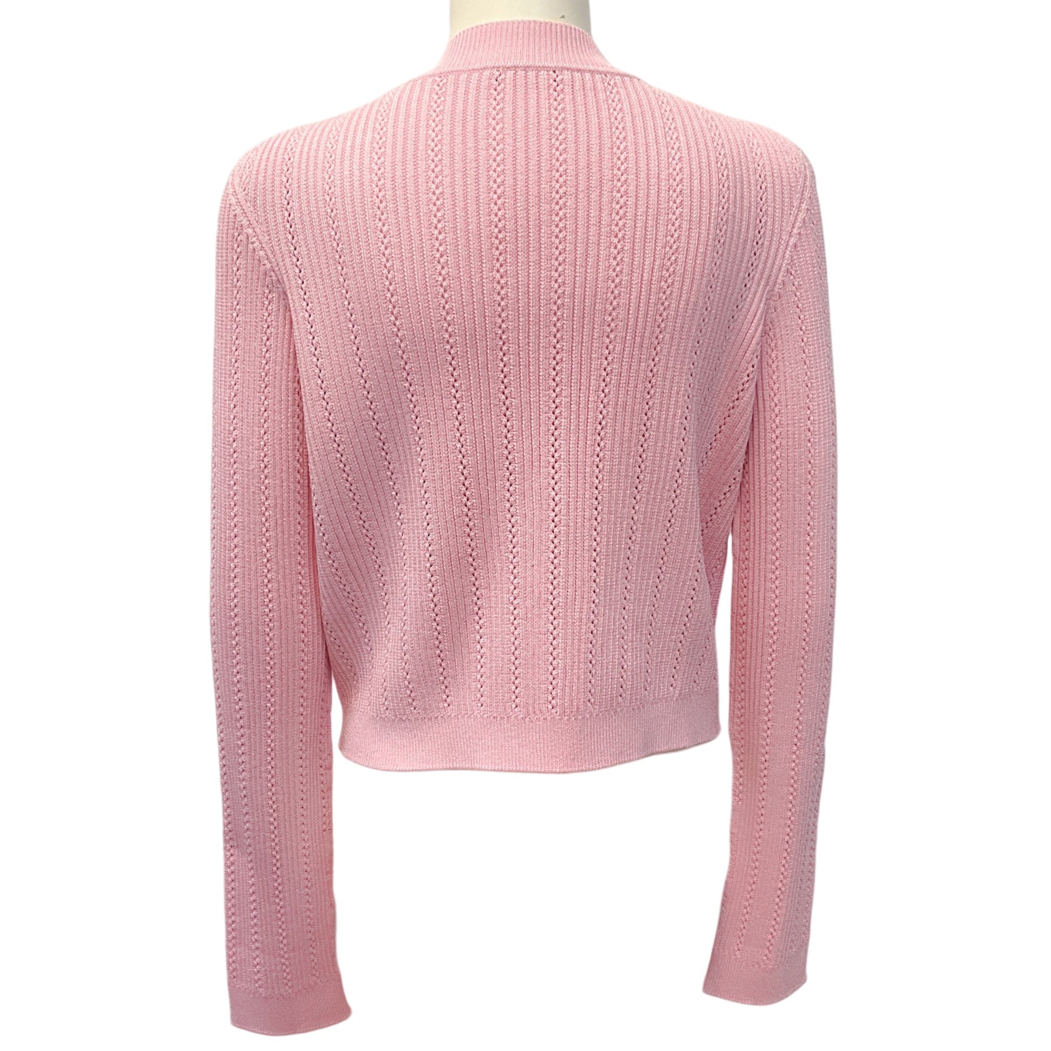 Balmain Pink Ribbed Knit V Neck Cardigan with Gold Buttons