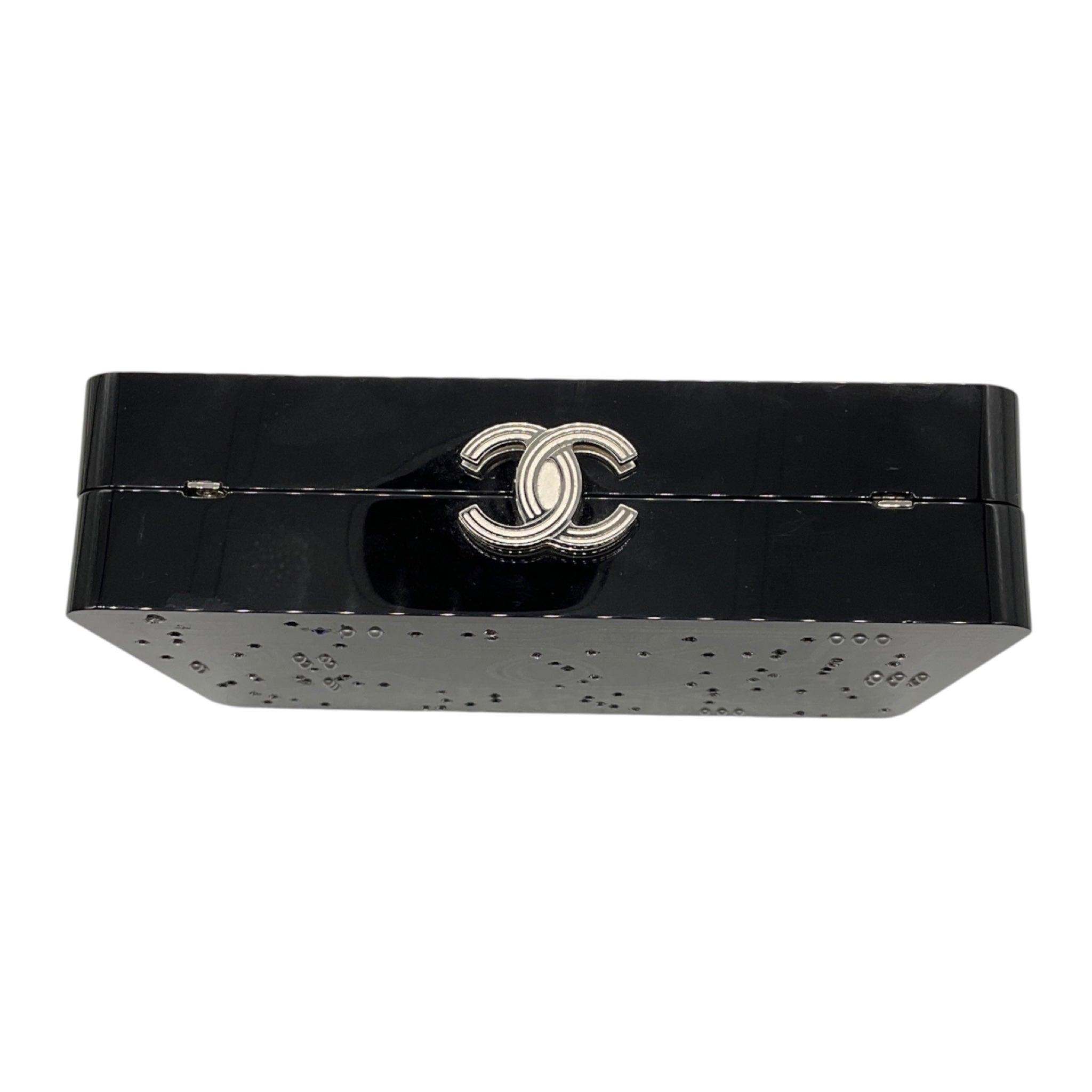 Chanel Black / Silver 2017 CC Logo Embellished Lucite Clutch Bag with Chain Strap