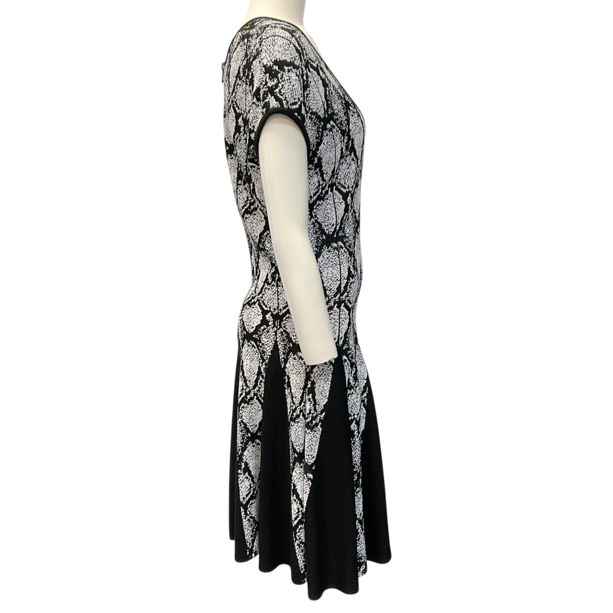 Balmain Black / White Python Jacquard Knitted Skater Dress