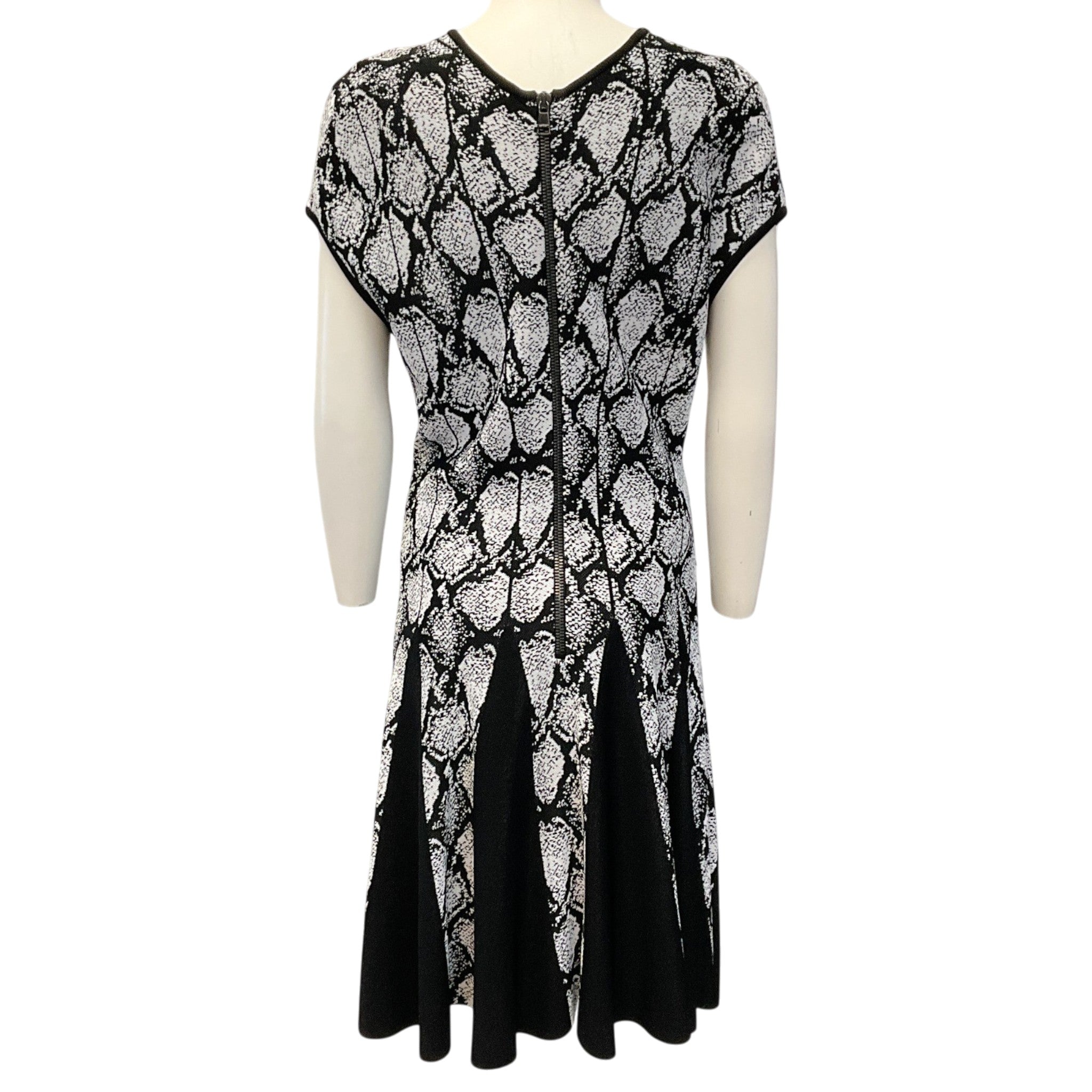 Balmain Black / White Python Jacquard Knitted Skater Dress