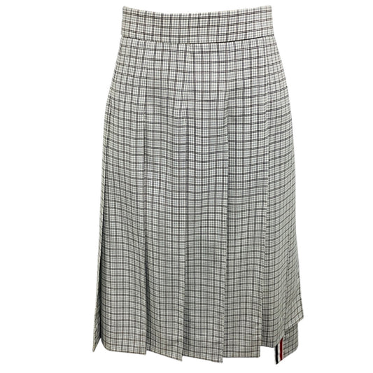 Thom Browne White / Black / Blue Check Wool Midi Classic Pleated Skirt