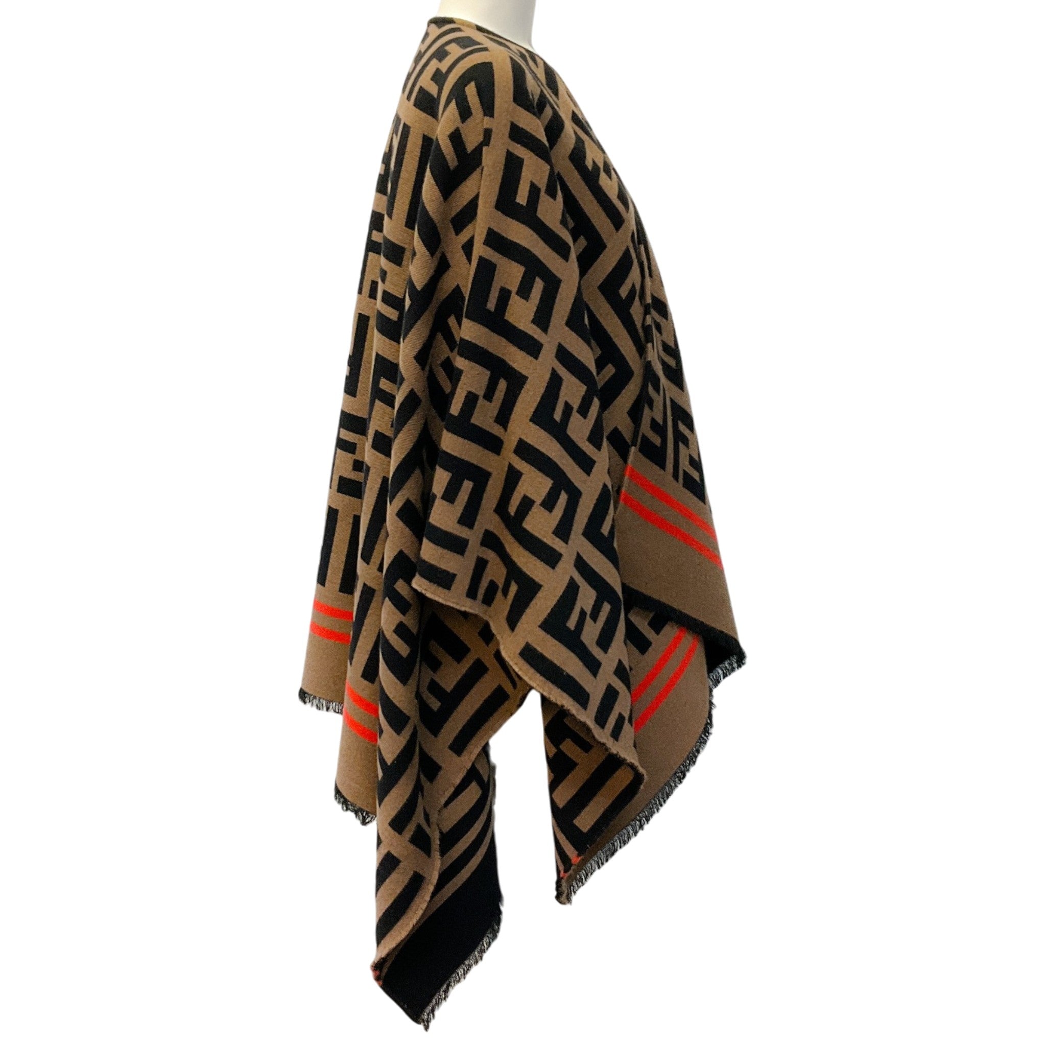 Fendi Black / Tan Zucca FF Monogram Wool Poncho