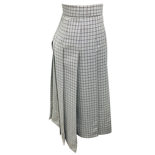 Thom Browne White / Black / Blue Check Wool Midi Classic Pleated Skirt