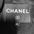 Load image into Gallery viewer, Chanel Black / White / Pink 2023 Pinstriped Wool and Linen Jacket with CC Logo Buttons
