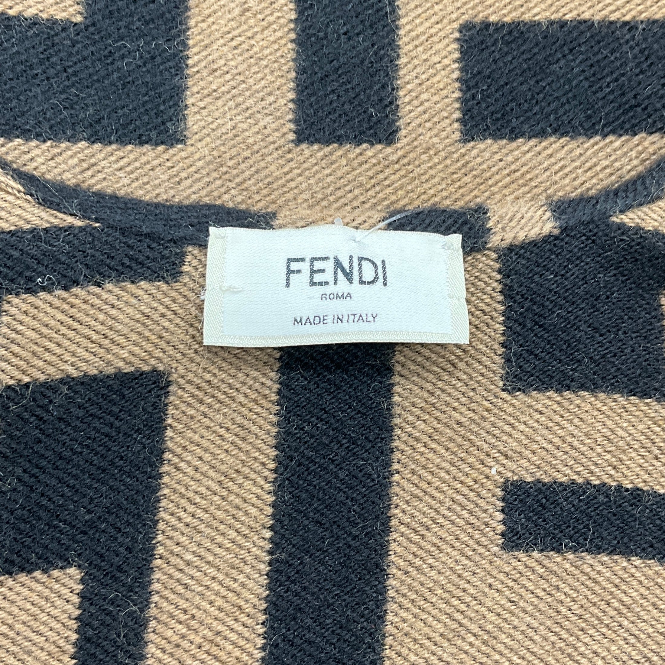 Fendi Black / Tan Zucca FF Monogram Wool Poncho