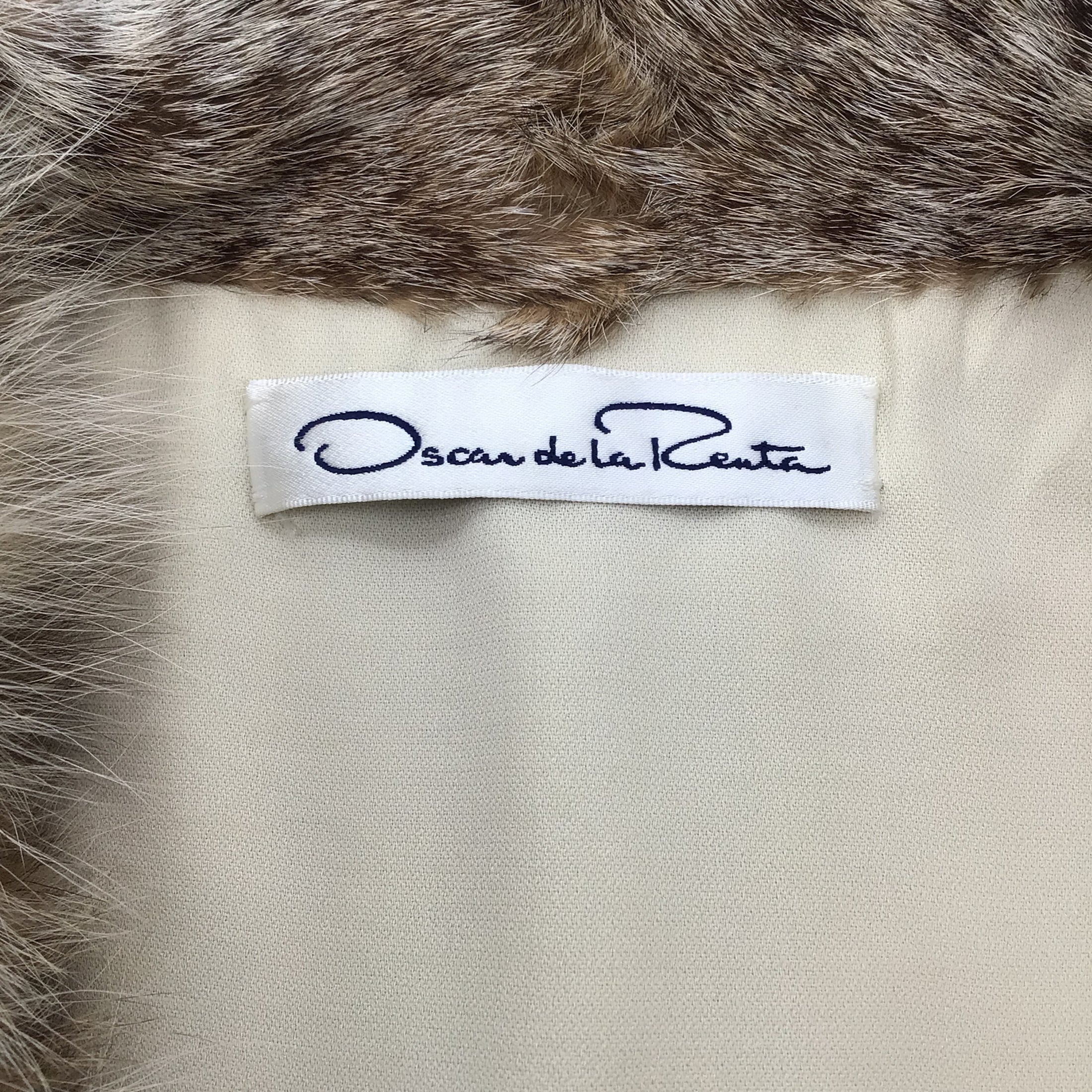 Oscar de la Renta Beige / Tan / Brown Patterned Cropped Lynx Fur Vest