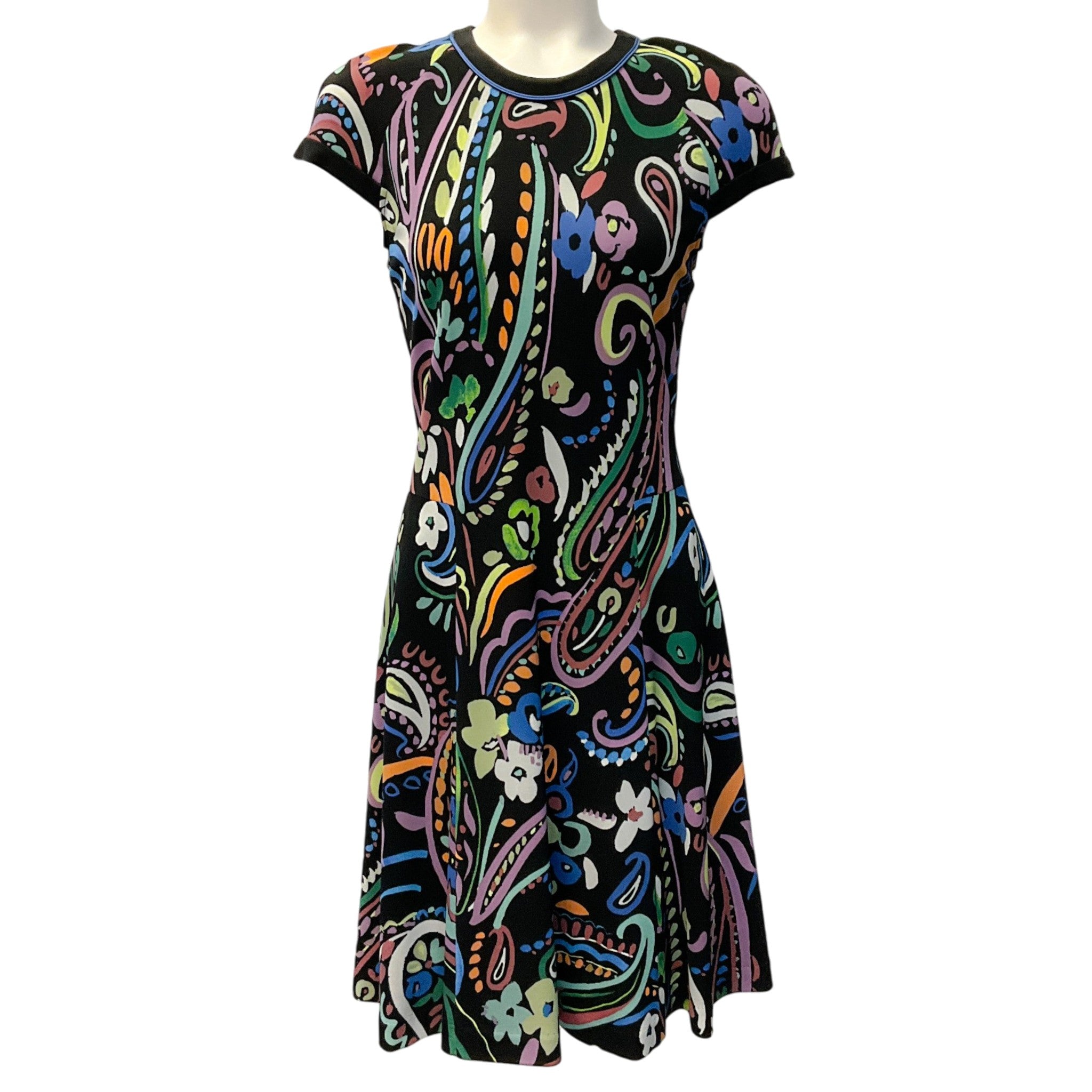 Etro Black Multi Print Jersey Cap Sleeve Dress
