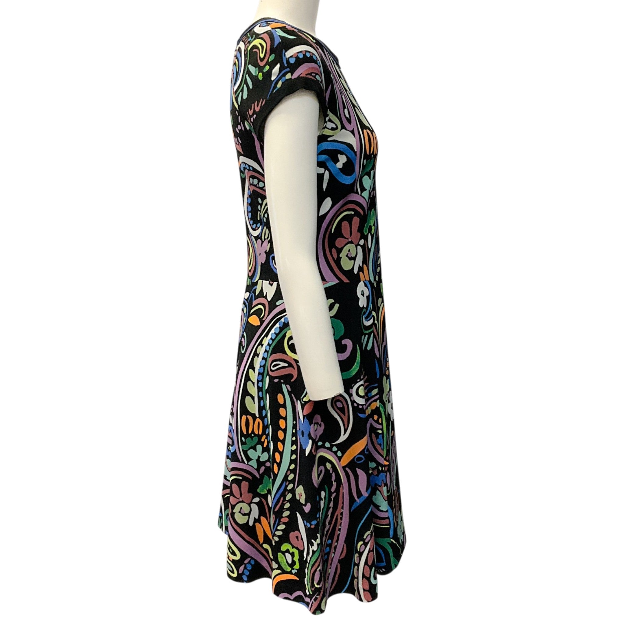 Etro Black Multi Print Jersey Cap Sleeve Dress