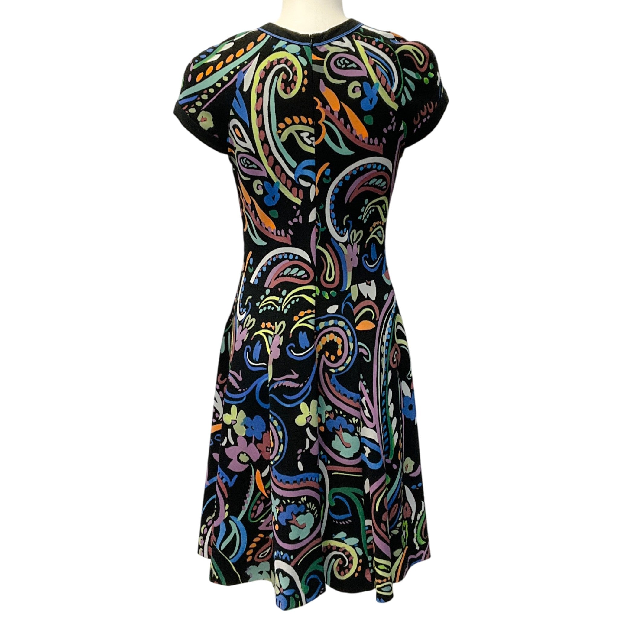 Etro Black Multi Print Jersey Cap Sleeve Dress