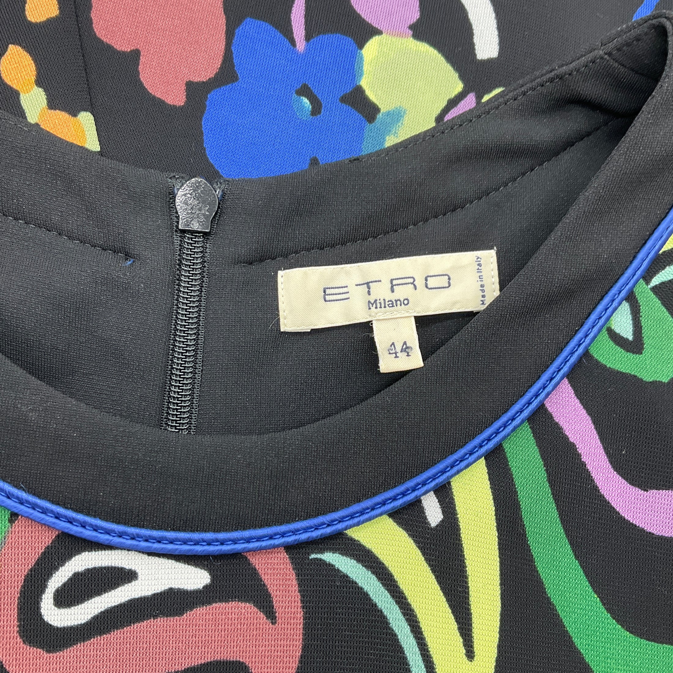 Etro Black Multi Print Jersey Cap Sleeve Dress