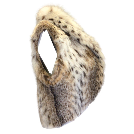 Oscar de la Renta Beige / Tan / Brown Patterned Cropped Lynx Fur Vest
