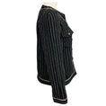 Load image into Gallery viewer, Chanel Black / White / Pink 2023 Pinstriped Wool and Linen Jacket with CC Logo Buttons
