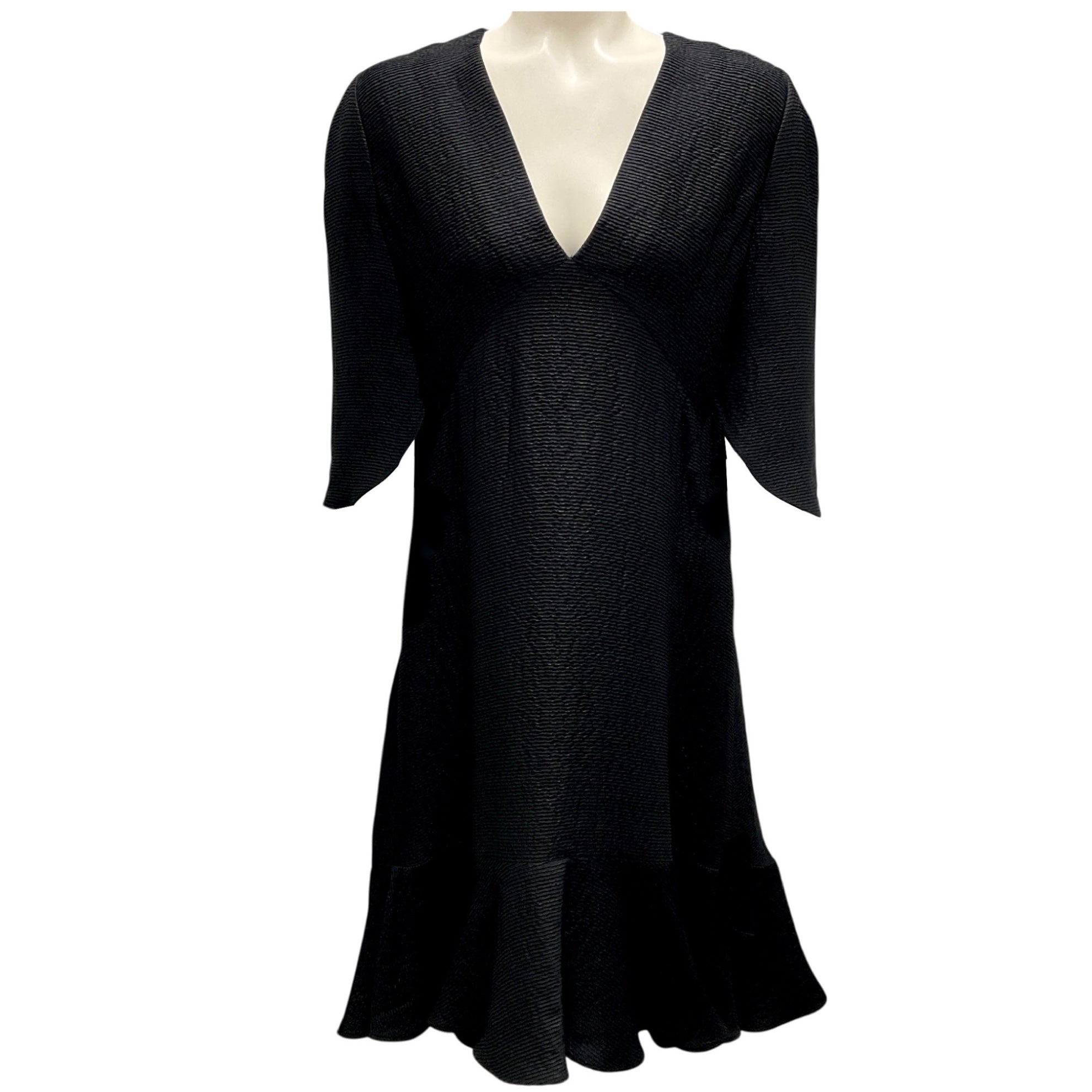 Chloe Black Shimmer Ribbed Short Sleeved V-Neck Silk Dress