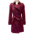 Load image into Gallery viewer, Burberry Burgundy Double Breasted Cotton Trench Coat with Removable Crystal Embellished Collar


