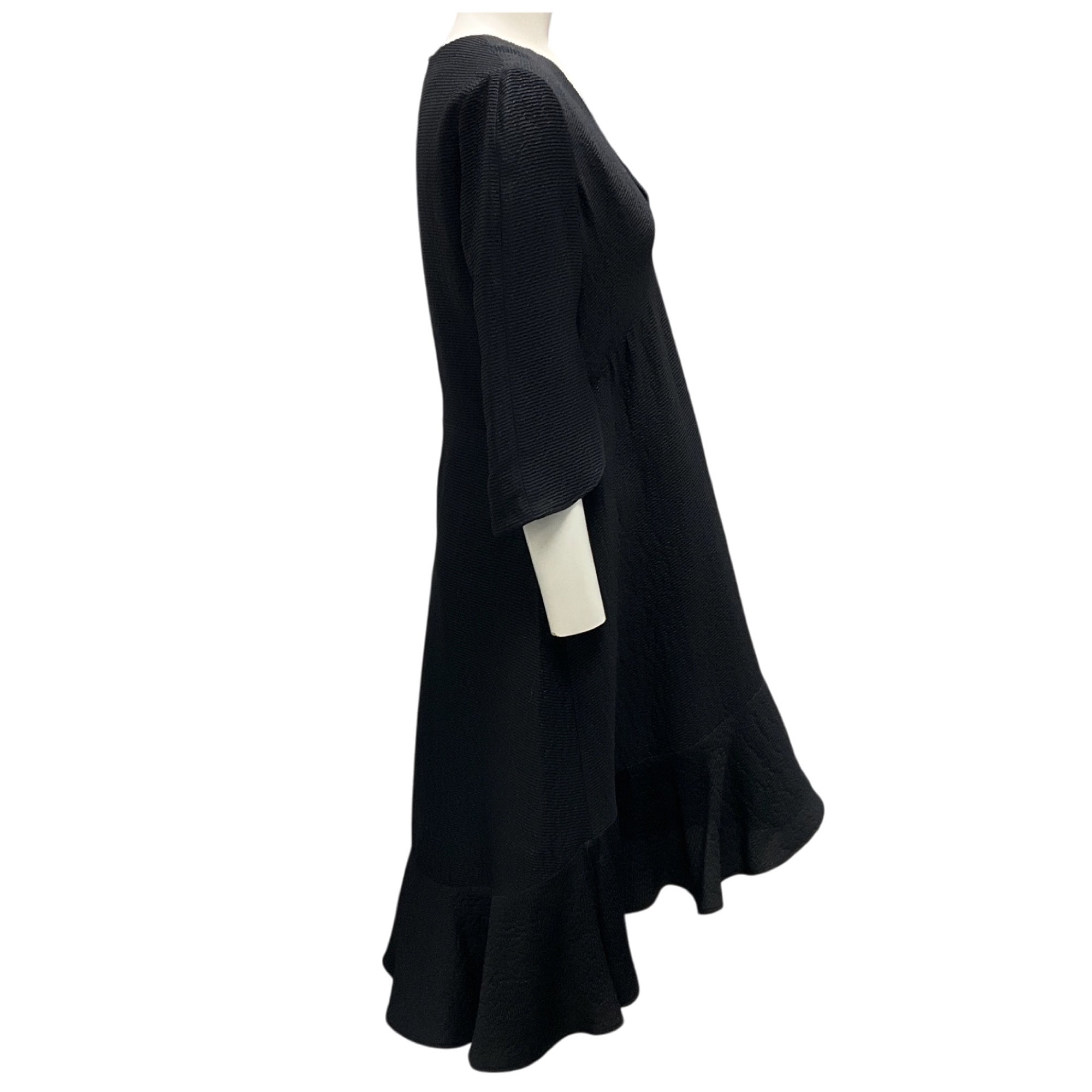 Chloe Black Shimmer Ribbed Short Sleeved V-Neck Silk Dress