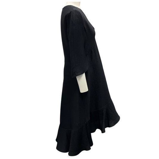Chloe Black Shimmer Ribbed Short Sleeved V-Neck Silk Dress